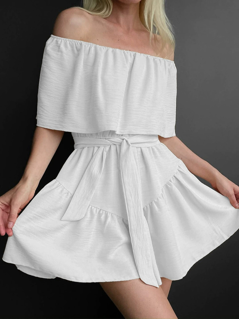 Forever 21 Spring Summer Design One Shoulder Waist Tie Short White Dress